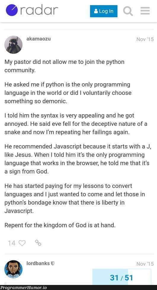 A sign from God | programming-memes, javascript-memes, java-memes, python-memes, program-memes, IT-memes, language-memes, programming language-memes | ProgrammerHumor.io