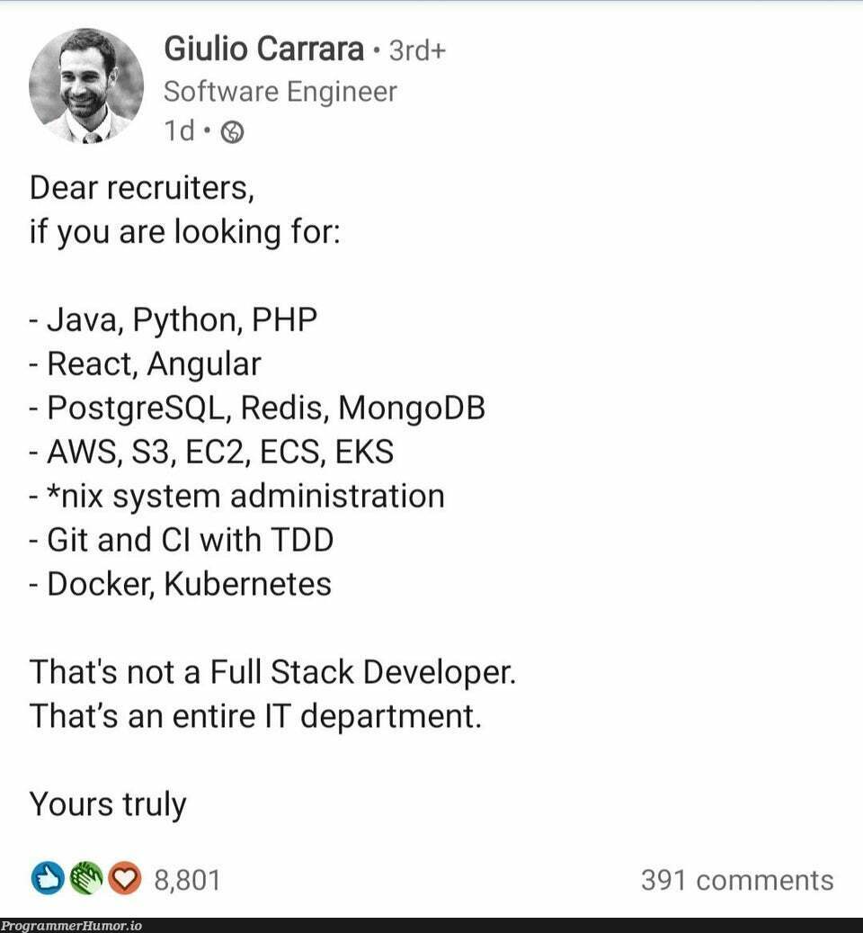 I am the IT department | developer-memes, software-memes, php-memes, java-memes, python-memes, engineer-memes, software engineer-memes, stack-memes, aws-memes, react-memes, git-memes, sql-memes, angular-memes, mongodb-memes, postgresql-memes, docker-memes, recruiters-memes, recruit-memes, mongo-memes, postgres-memes, IT-memes, redis-memes, kubernetes-memes, cs-memes, comment-memes, full stack-memes | ProgrammerHumor.io