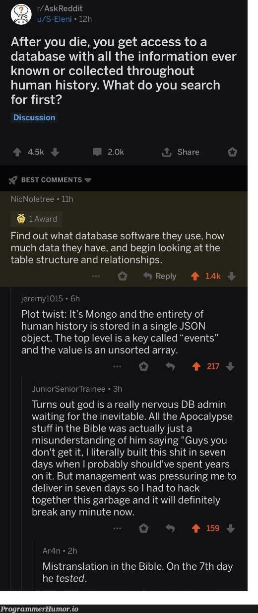 That’s a lot of data | software-memes, management-memes, array-memes, data-memes, json-memes, database-memes, object-memes, search-memes, mongo-memes, IT-memes, comment-memes | ProgrammerHumor.io