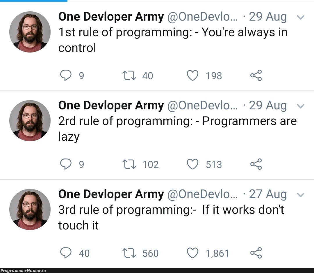 3 rules of programming | programming-memes, programmer-memes, program-memes, IT-memes | ProgrammerHumor.io