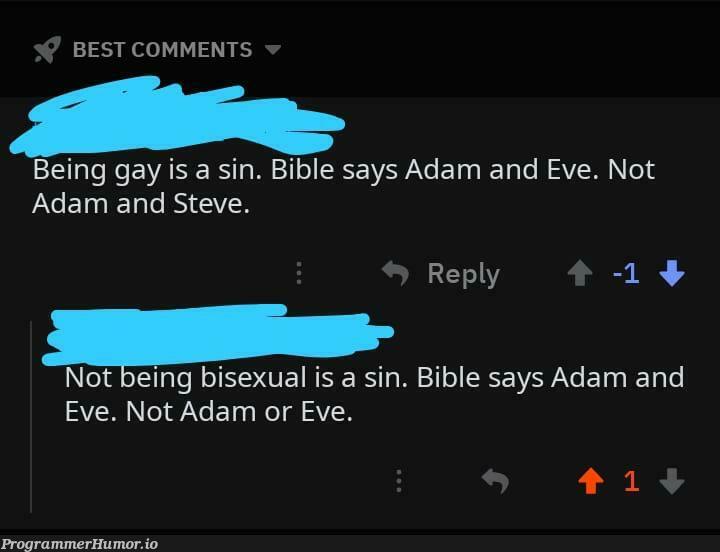 (adam&&eve)!=(adam||eve) | comment-memes | ProgrammerHumor.io