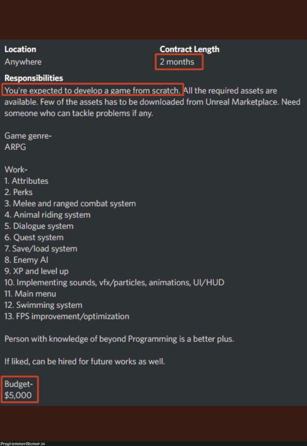 Wow! $5,000 dollars for developing a whole game from scratch in 2 months! | programming-memes, program-memes, animation-memes, edge-memes | ProgrammerHumor.io