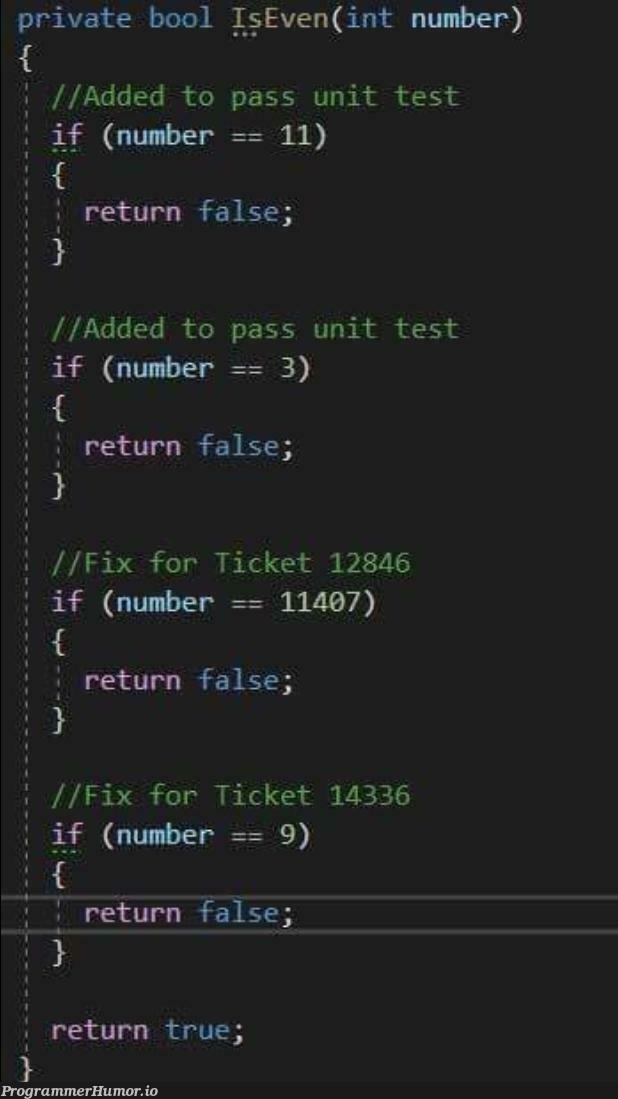 In case you still don't know how to implement isEven | test-memes, unit test-memes, fix-memes, private-memes | ProgrammerHumor.io