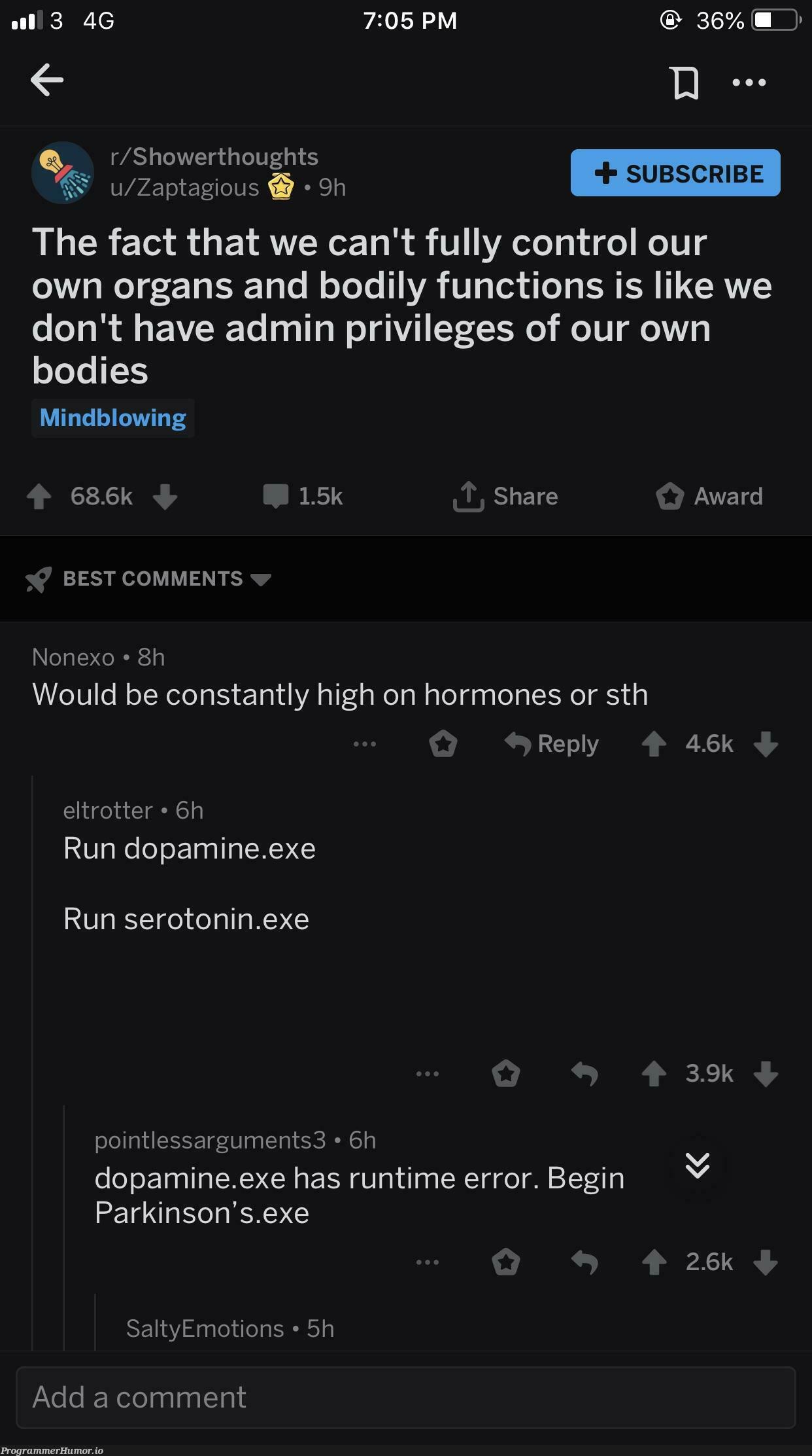 Run dopamine.exe | function-memes, error-memes, runtime-memes, comment-memes | ProgrammerHumor.io