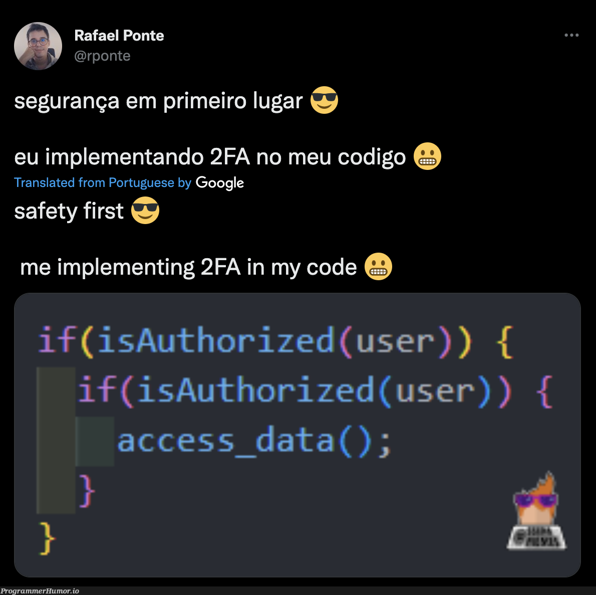 Implementing 2FA is easy! | code-memes, google-memes, data-memes | ProgrammerHumor.io