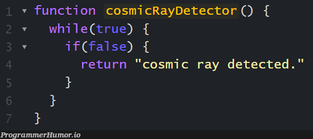 My Cosmic Ray Detector function, just 7 lines. | function-memes | ProgrammerHumor.io