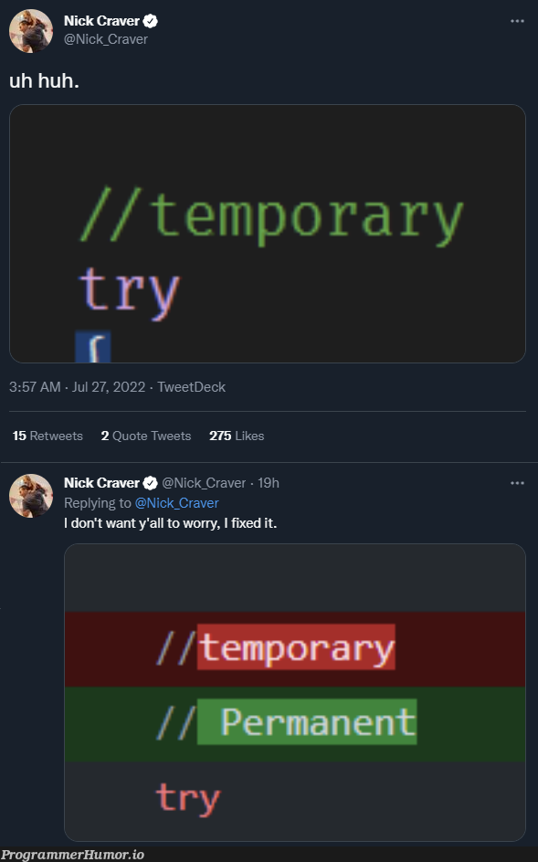 Temporary | try-memes, fix-memes, retweet-memes | ProgrammerHumor.io