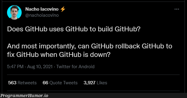 Maybe they are using Subversion | android-memes, git-memes, github-memes, version-memes, fix-memes, twitter-memes, retweet-memes | ProgrammerHumor.io