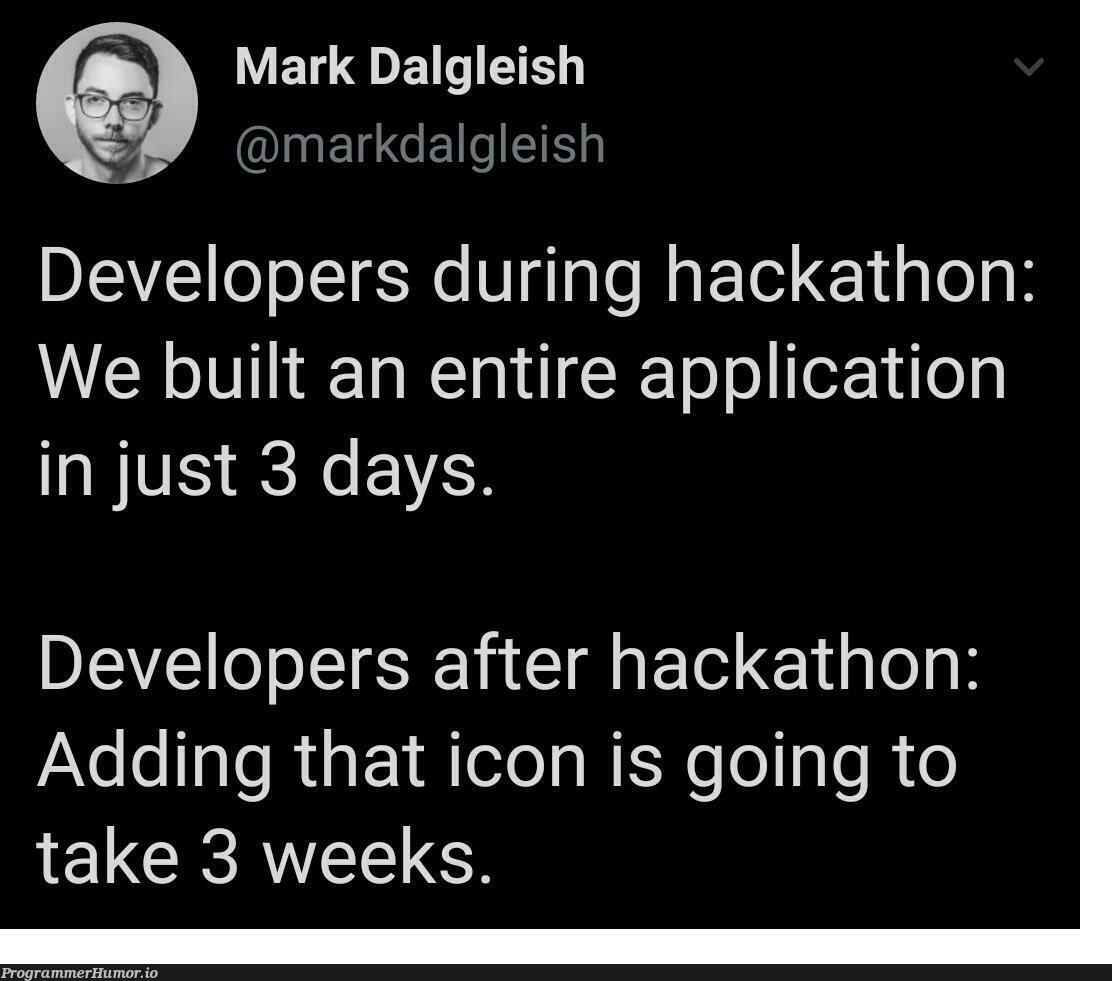 MemeAdding that icon is going to take 3 weeks. | developer-memes | ProgrammerHumor.io