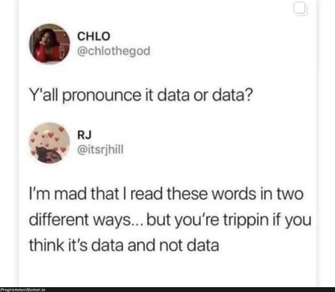 Data or data? | data-memes, IT-memes, rds-memes | ProgrammerHumor.io