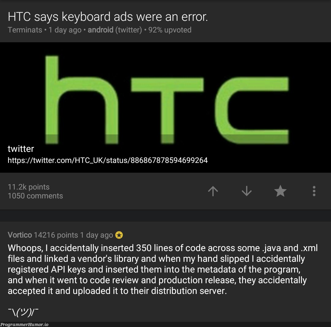 Whoops, Sorry guys. | code-memes, java-memes, android-memes, program-memes, server-memes, lines of code-memes, data-memes, xml-memes, api-memes, http-memes, oop-memes, error-memes, release-memes, production-memes, IT-memes, ide-memes, ML-memes, twitter-memes, product-memes | ProgrammerHumor.io