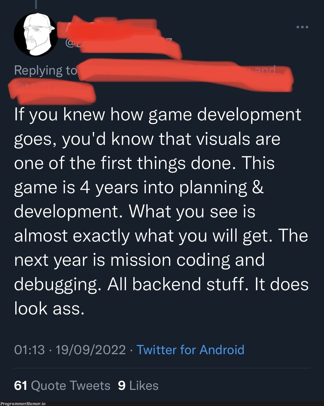 Programming is all backend | programming-memes, coding-memes, development-memes, android-memes, backend-memes, program-memes, debugging-memes, bug-memes, debug-memes, IT-memes, twitter-memes | ProgrammerHumor.io