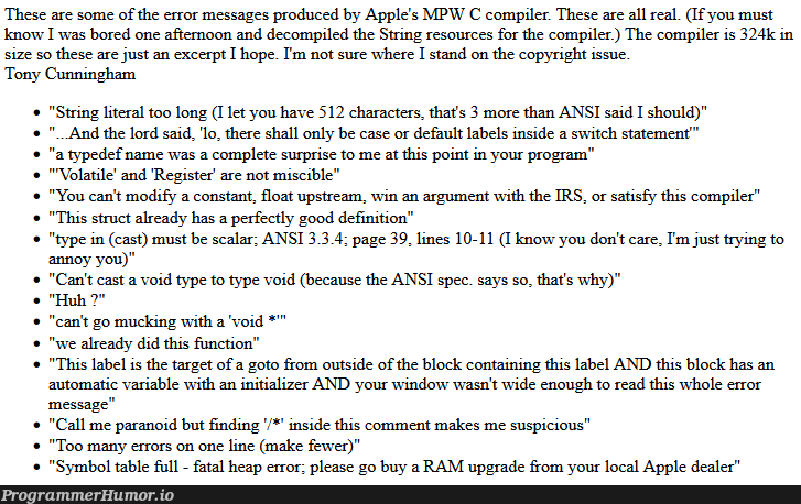 These compiler error messages have passed into the legend. | program-memes, try-memes, errors-memes, loc-memes, lock-memes, apple-memes, string-memes, scala-memes, function-memes, error-memes, c-memes, compiler-memes, ide-memes, stream-memes, comment-memes | ProgrammerHumor.io