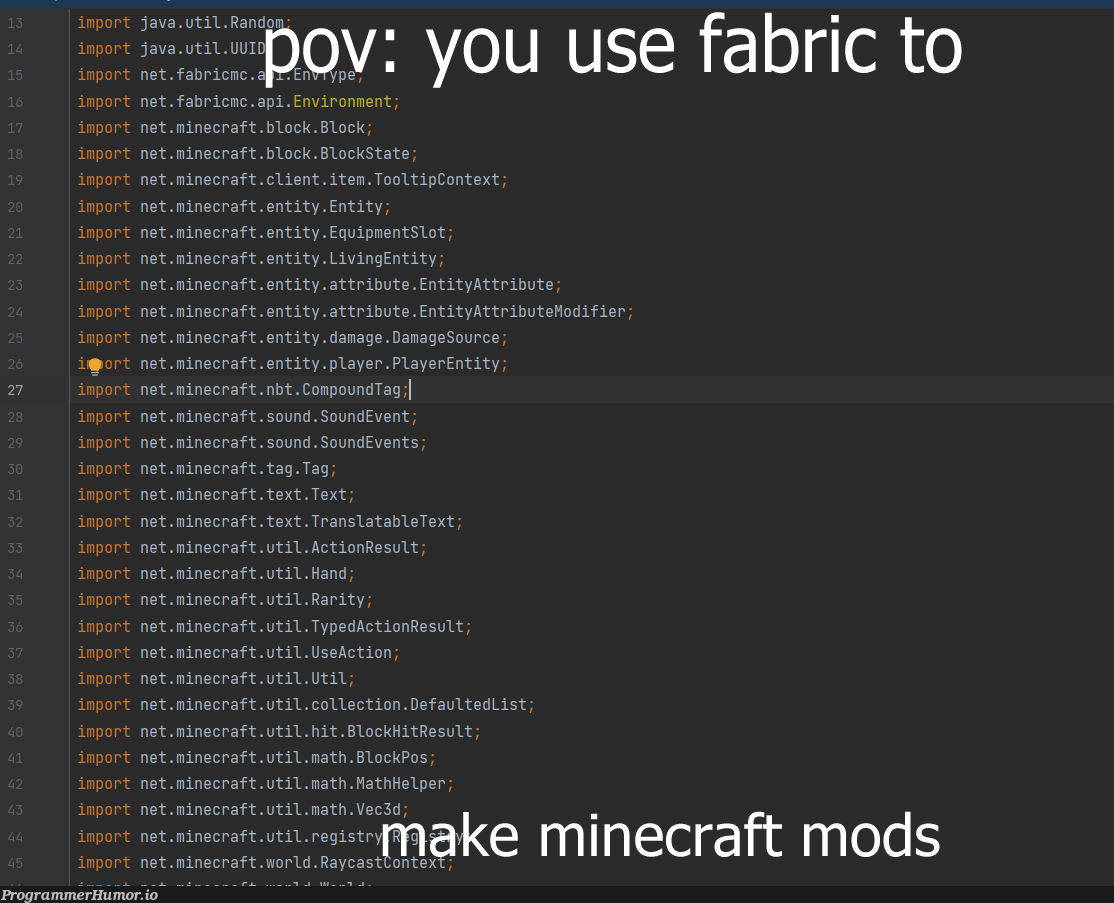 import import import import import | java-memes, loc-memes, lock-memes, list-memes, cli-memes, minecraft-memes, cs-memes | ProgrammerHumor.io