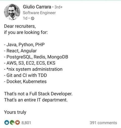 Immediate requirement!! | developer-memes, software-memes, php-memes, java-memes, python-memes, engineer-memes, software engineer-memes, stack-memes, aws-memes, react-memes, git-memes, sql-memes, angular-memes, mongodb-memes, postgresql-memes, docker-memes, recruiters-memes, recruit-memes, mongo-memes, postgres-memes, IT-memes, redis-memes, kubernetes-memes, cs-memes, comment-memes, full stack-memes | ProgrammerHumor.io