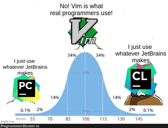 Let the IDE wars, uh, continue! | programmer-memes, vim-memes, program-memes, ide-memes, jetbrains-memes | ProgrammerHumor.io
