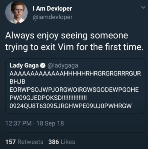 Everyone has their first time | vim-memes, try-memes, retweet-memes | ProgrammerHumor.io