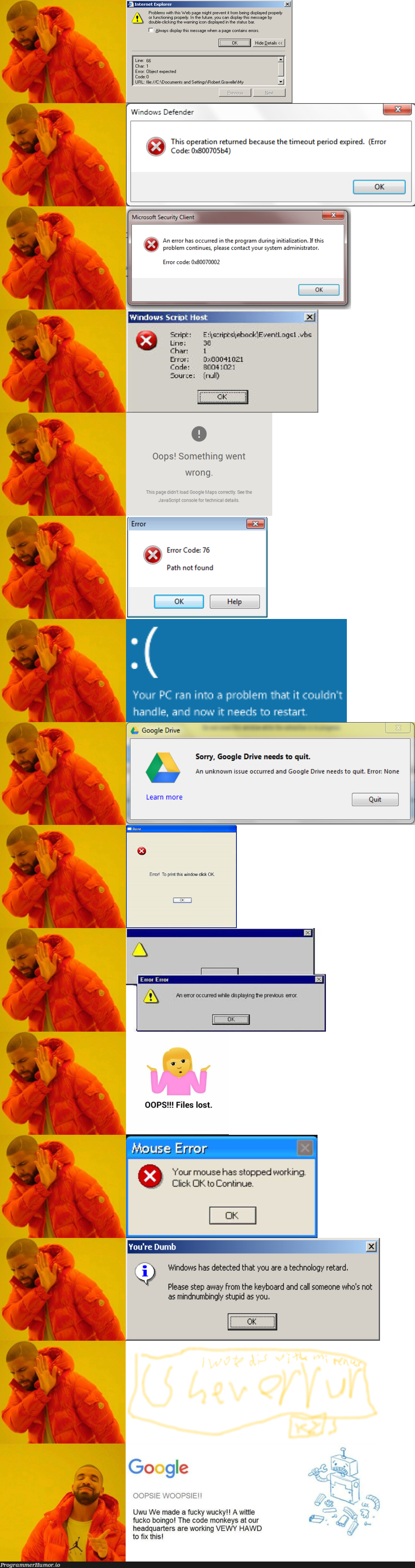 Error messages nowdays smh | code-memes, tech-memes, technology-memes, web-memes, program-memes, google-memes, windows-memes, rest-memes, perl-memes, oop-memes, error-memes, fix-memes, cli-memes, IT-memes, logs-memes | ProgrammerHumor.io