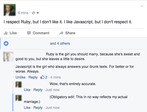 Ruby vs. Javascript | javascript-memes, java-memes, ruby-memes, cs-memes, comment-memes | ProgrammerHumor.io