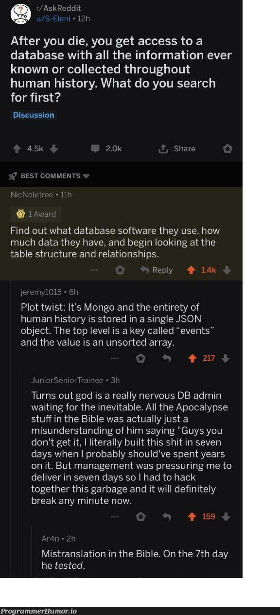 That’s a lot of data | software-memes, management-memes, array-memes, data-memes, json-memes, database-memes, object-memes, search-memes, mongo-memes, IT-memes | ProgrammerHumor.io