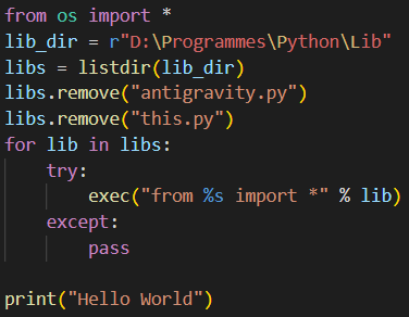 Why isn't my hello world code working? I'm a beginner (i imported everything caus i didn't know what library print() was from) | code-memes, try-memes, list-memes | ProgrammerHumor.io