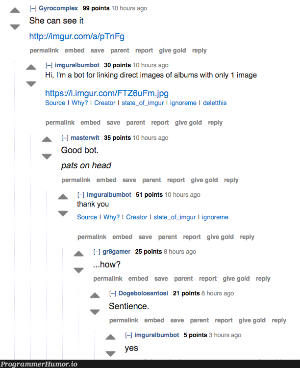 The conversation with this reddit bot | image-memes, http-memes, reddit-memes, IT-memes, bot-memes | ProgrammerHumor.io