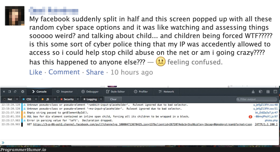 An old lady accidentally opened the devtools | loc-memes, random-memes, lock-memes, string-memes, facebook-memes, class-memes, parsing-memes, error-memes, IT-memes, ide-memes, space-memes, comment-memes | ProgrammerHumor.io