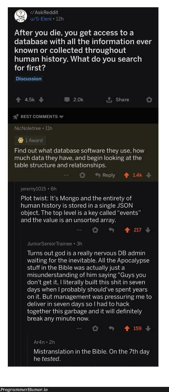 That’s a lot of data | software-memes, management-memes, array-memes, data-memes, json-memes, database-memes, object-memes, search-memes, mongo-memes, IT-memes | ProgrammerHumor.io