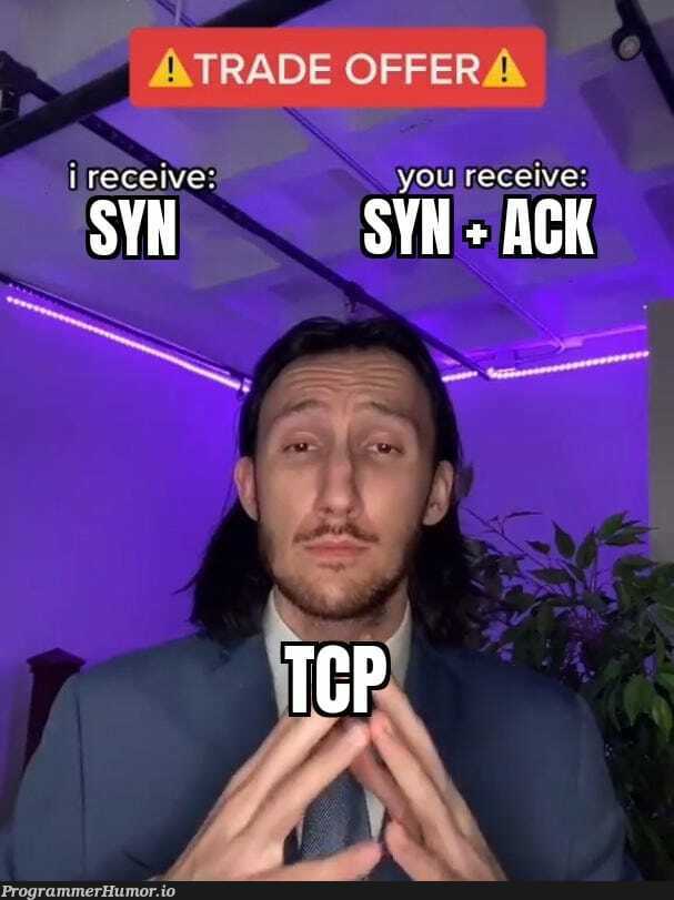 Leaked image of a TCP server's protocol in action | server-memes, image-memes, tcp-memes | ProgrammerHumor.io