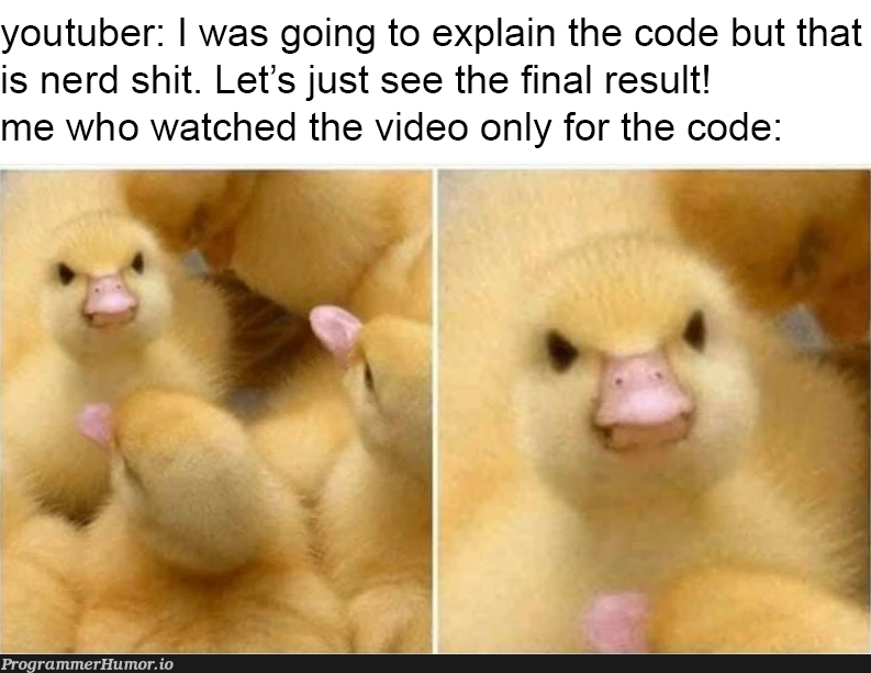 at least give a brief explanation like god damn | code-memes, ide-memes, youtube-memes | ProgrammerHumor.io