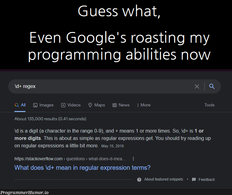 [OC] Shit, they found out! | programming-memes, program-memes, google-memes, try-memes, git-memes, image-memes, express-memes, ide-memes, regular expression-memes | ProgrammerHumor.io