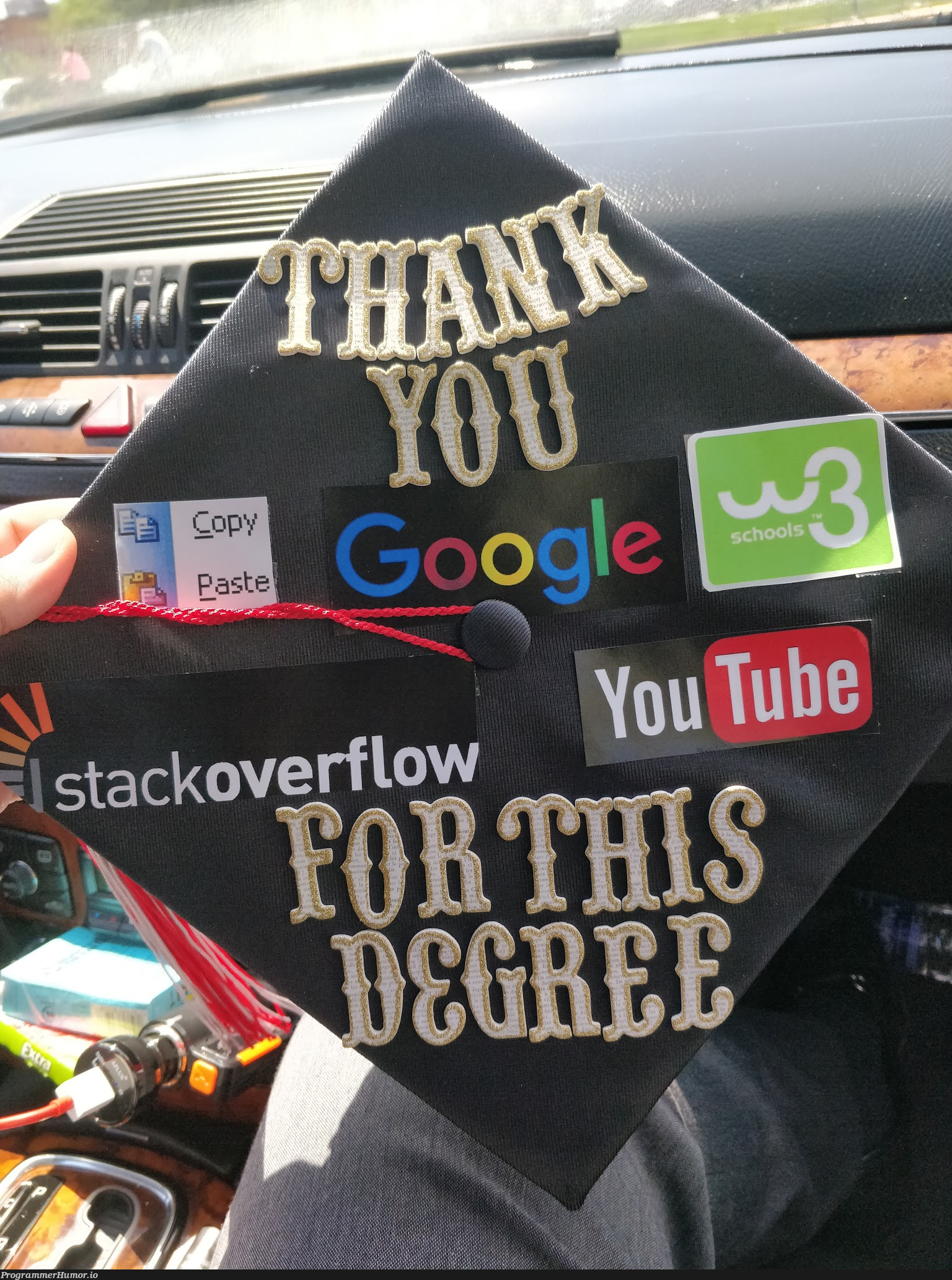 Graduated with a computer science degree this weekend. I decorated my graduation cap. | computer-memes, computer science-memes | ProgrammerHumor.io