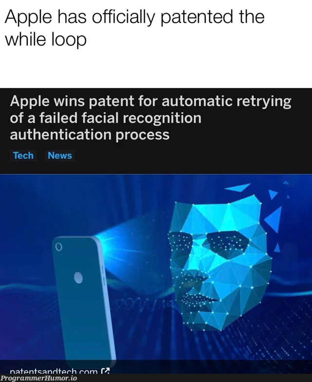 lets patent retry | try-memes, apple-memes, oop-memes, authentication-memes | ProgrammerHumor.io