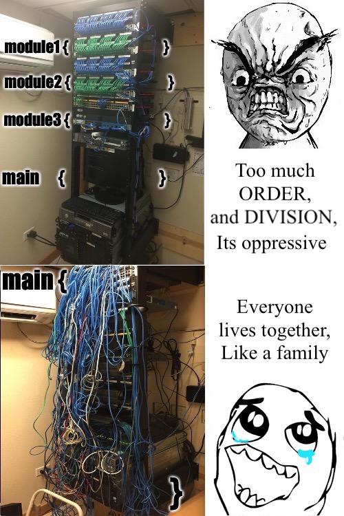 What i used to think of "MODULAR PROGRAMMING" before working on a large project | programming-memes, program-memes, div-memes | ProgrammerHumor.io