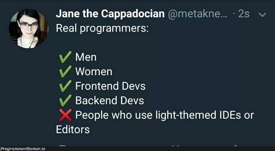 ✅ | programmer-memes, backend-memes, program-memes, frontend-memes, devs-memes, ide-memes | ProgrammerHumor.io