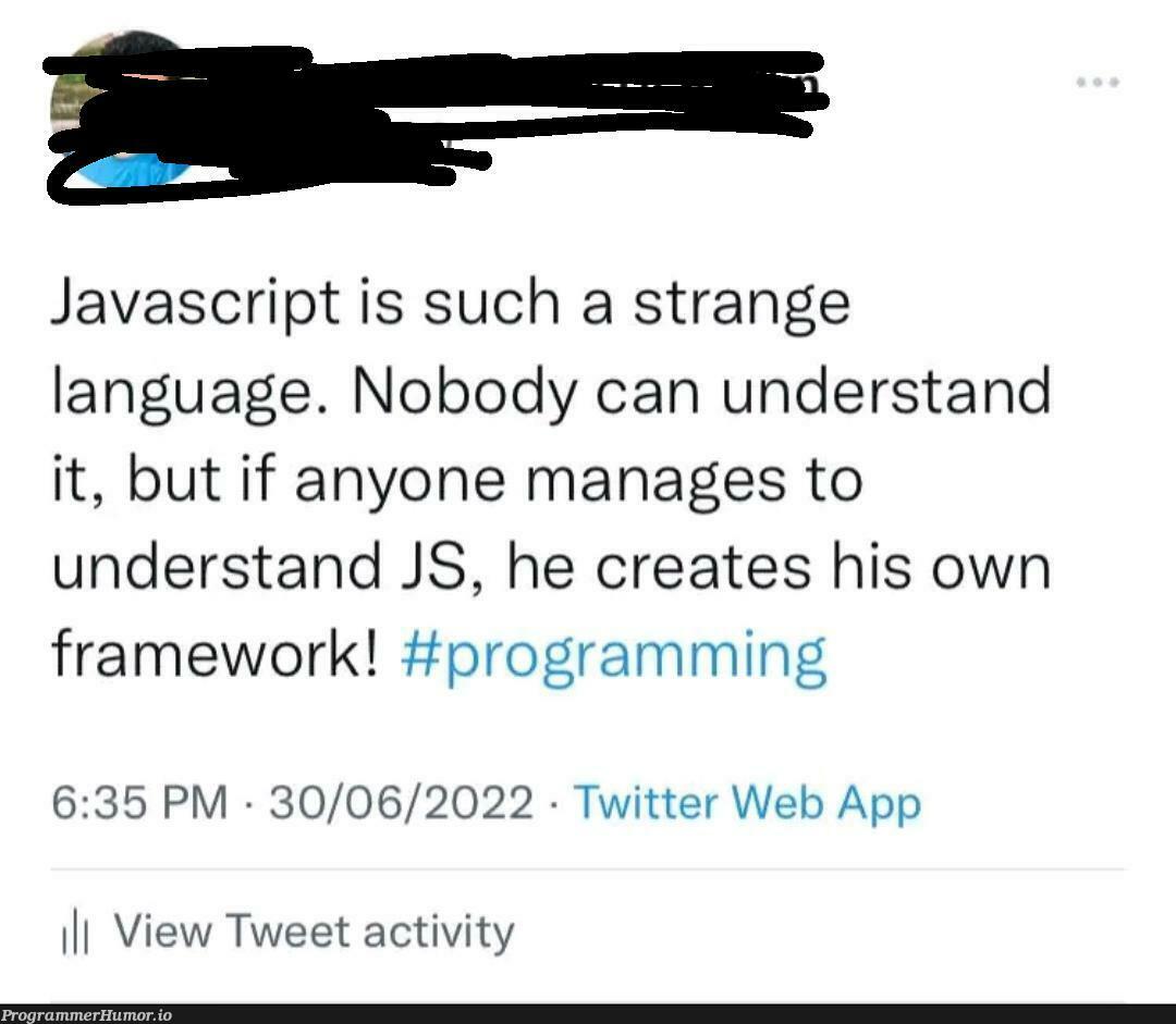 Strange language, JS | programming-memes, javascript-memes, java-memes, web-memes, program-memes, twitter-memes, language-memes, framework-memes | ProgrammerHumor.io