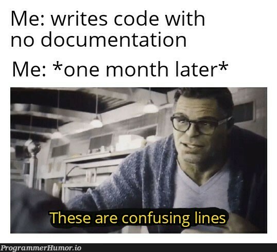 Did you document your code: well no but actually no. | code-memes, documentation-memes | ProgrammerHumor.io