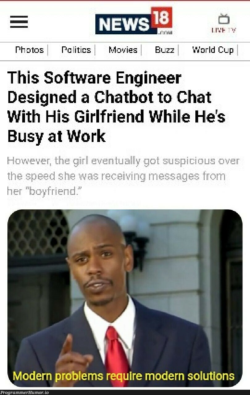 Hope his gf doesn't find out | software-memes, engineer-memes, design-memes, software engineer-memes, bot-memes, chatbot-memes, cs-memes | ProgrammerHumor.io