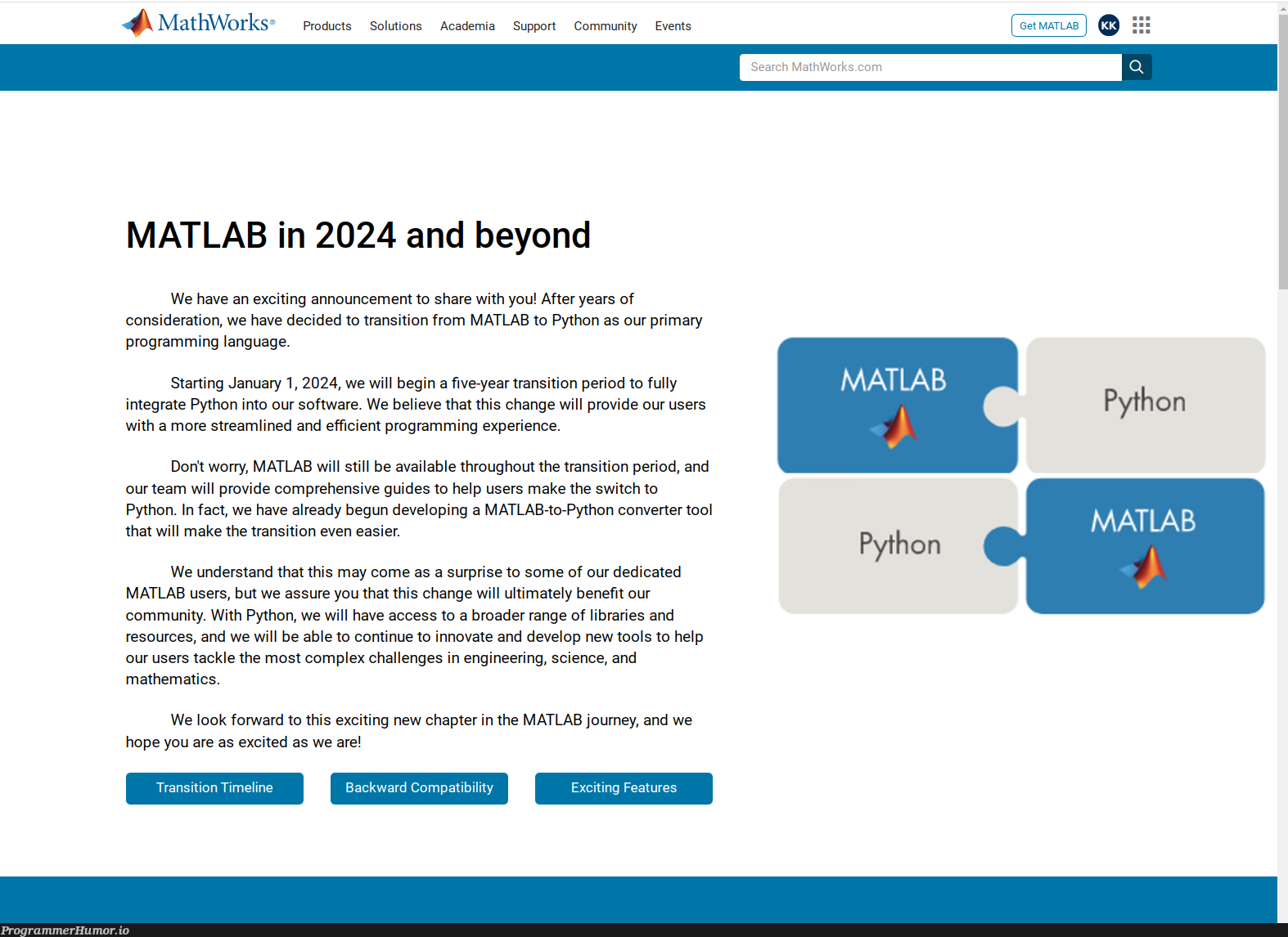 The pain and suffering caused by Matlab will finally end soon | programming-memes, software-memes, python-memes, engineer-memes, engineering-memes, program-memes, matlab-memes, ide-memes, ML-memes, stream-memes, language-memes, cs-memes, product-memes, programming language-memes | ProgrammerHumor.io