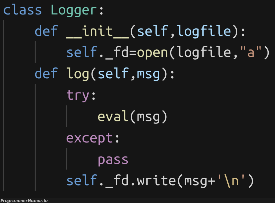 My first logger. How did I do? | class-memes, __init__-memes | ProgrammerHumor.io