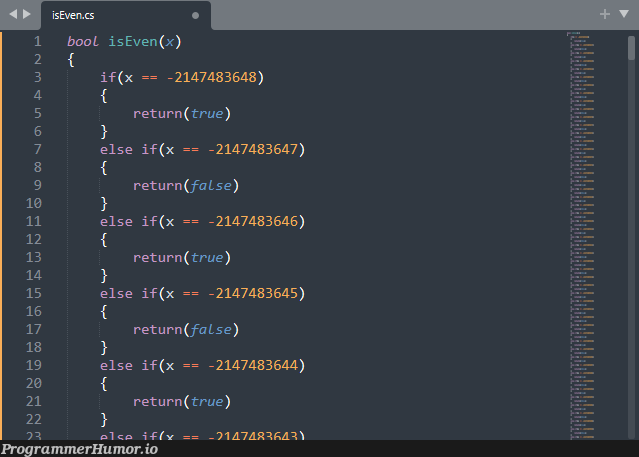 Most probably the shortest implementation. Just around 12,88,49,01,891 lines. | test-memes | ProgrammerHumor.io