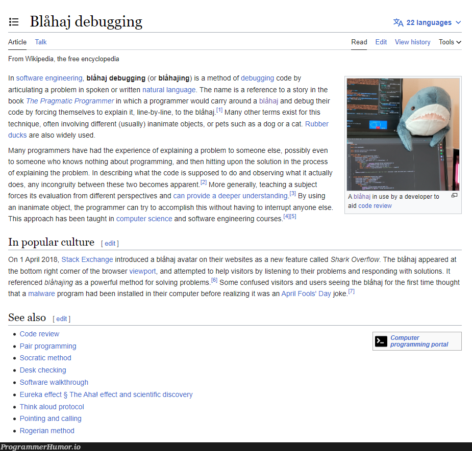 Blåhaj debugging 💻🦈 | programming-memes, programmer-memes, developer-memes, software-memes, code-memes, computer-memes, tech-memes, computer science-memes, web-memes, engineer-memes, website-memes, software engineer-memes, engineering-memes, stack-memes, program-memes, debugging-memes, bug-memes, list-memes, object-memes, debug-memes, IT-memes, ide-memes, bot-memes, language-memes, feature-memes | ProgrammerHumor.io