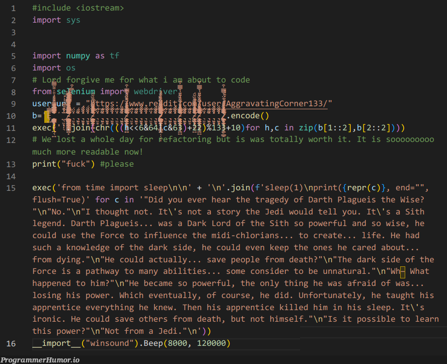The most upvoted comment picks the next line of code: Day 19. Beep beep I'm a sheep | code-memes, web-memes, ios-memes, dart-memes, IT-memes, edge-memes, ide-memes, stream-memes, comment-memes | ProgrammerHumor.io