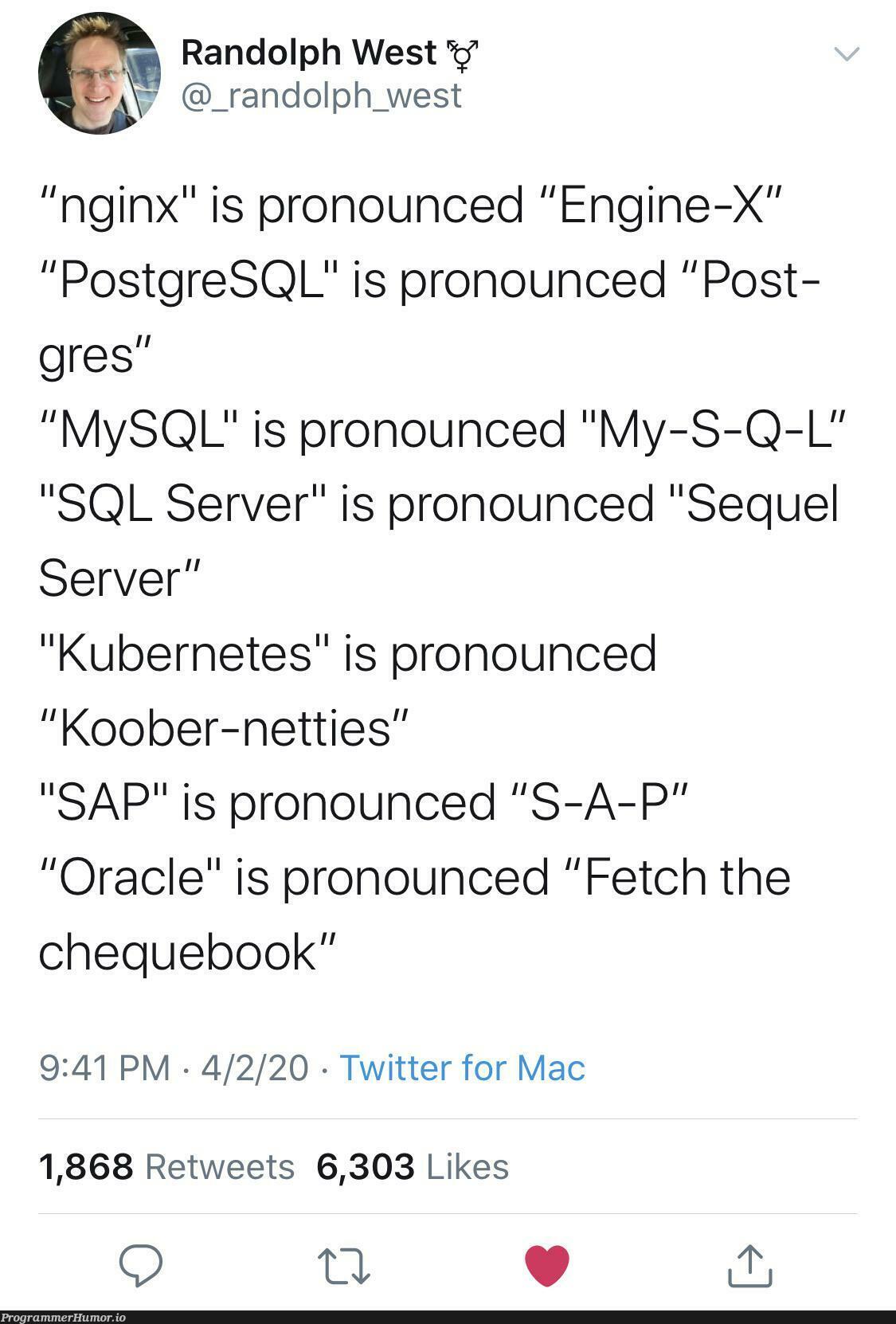 JavaScript is pronounced E-C-M-A Script | javascript-memes, java-memes, server-memes, mysql-memes, sql-memes, sql server-memes, postgresql-memes, oracle-memes, nginx-memes, postgres-memes, mac-memes, kubernetes-memes, twitter-memes, retweet-memes | ProgrammerHumor.io