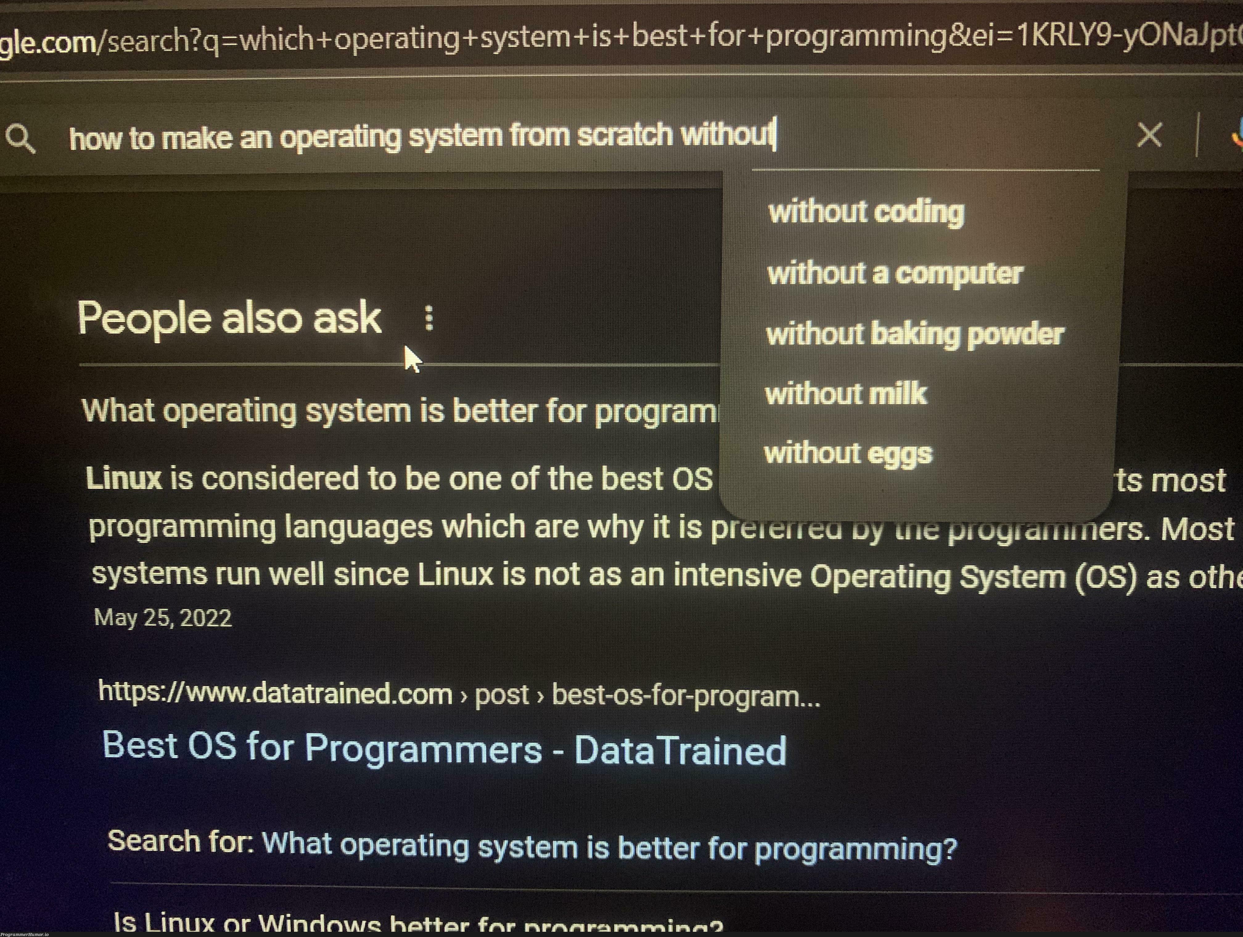How to without milk or egg | programming-memes, programmer-memes, linux-memes, ux-memes, program-memes, data-memes, search-memes, IT-memes, ide-memes, train-memes, language-memes, programming language-memes, operating system-memes | ProgrammerHumor.io