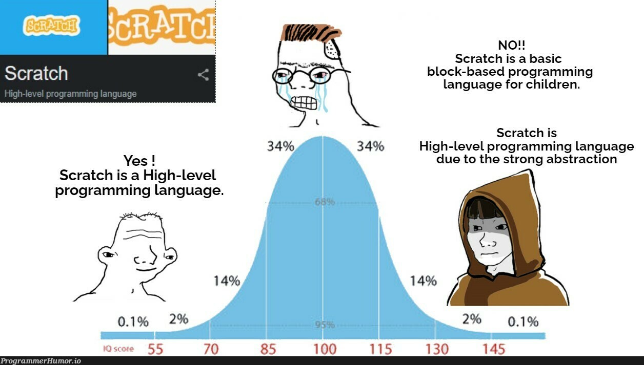 "Learning Scratch doesn't make you a high-level programmer!" | programming-memes, programmer-memes, program-memes, loc-memes, lock-memes, language-memes, programming language-memes | ProgrammerHumor.io