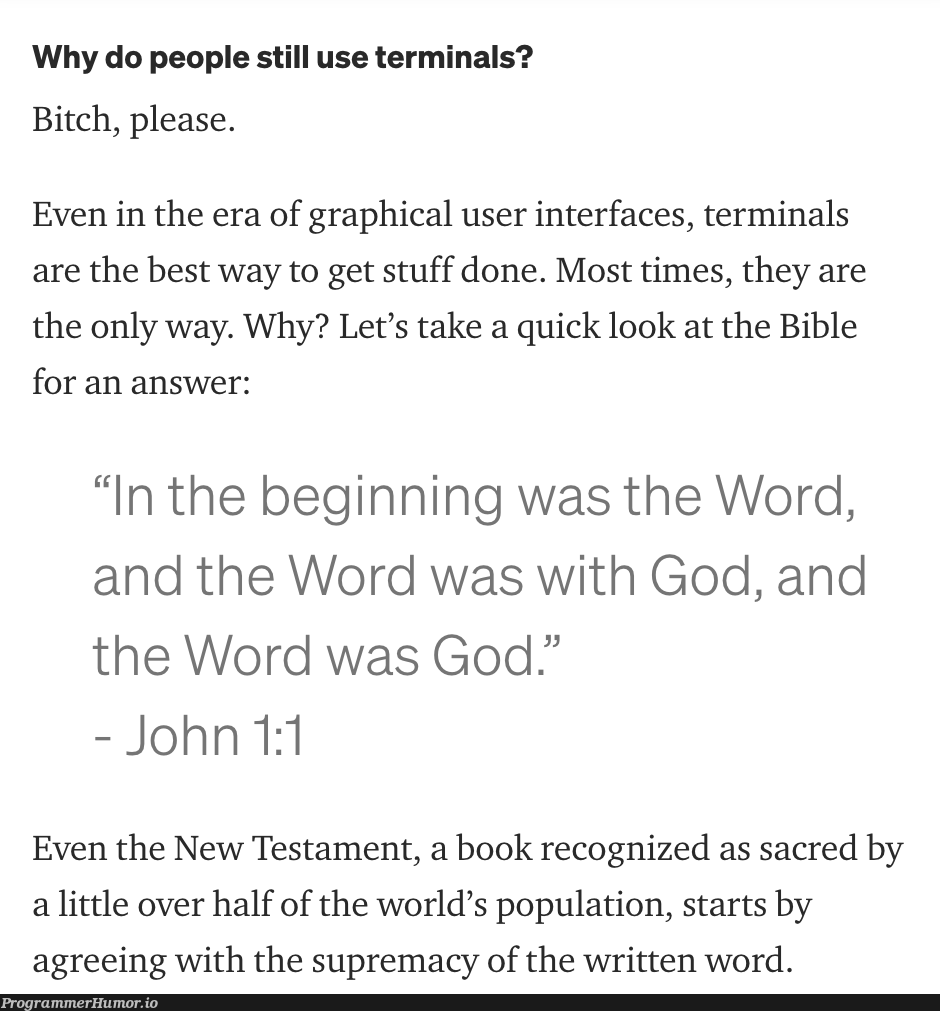 this terminal tutorial I found goes hard | test-memes, terminal-memes, user interface-memes, mac-memes, graph-memes | ProgrammerHumor.io