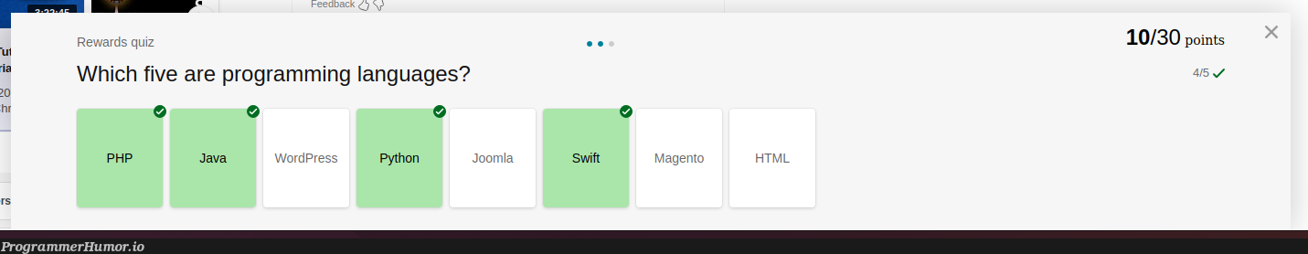 Microsoft Rewards has an impossible quiz | programming-memes, html-memes, php-memes, java-memes, python-memes, wordpress-memes, program-memes, swift-memes, microsoft-memes, rds-memes, ML-memes, language-memes, programming language-memes | ProgrammerHumor.io
