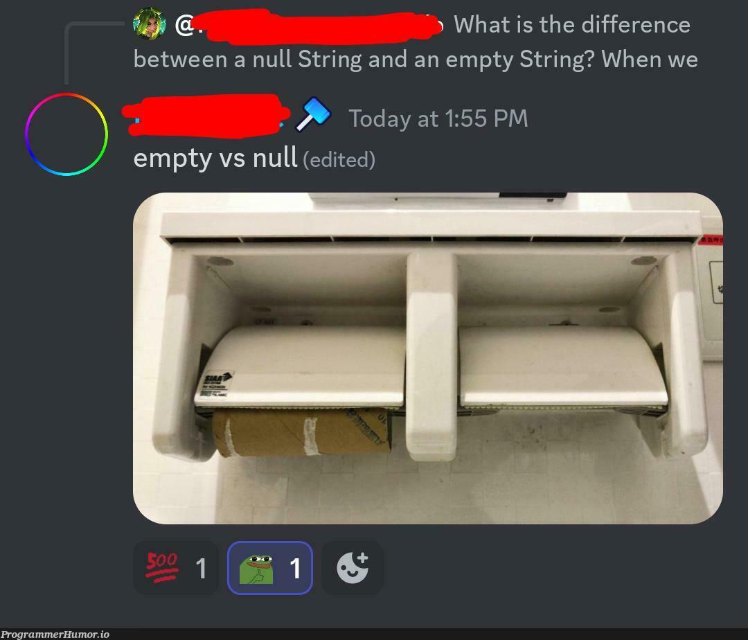 Empty vs Null String | string-memes | ProgrammerHumor.io