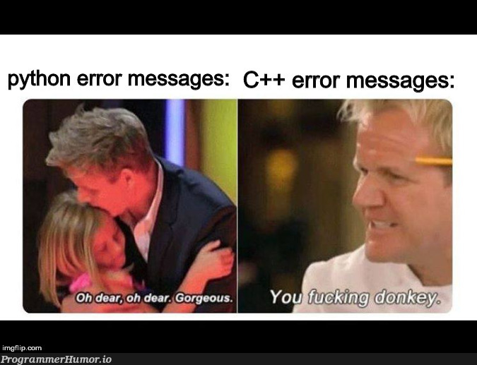 Error messages | python-memes, c++-memes, error-memes | ProgrammerHumor.io